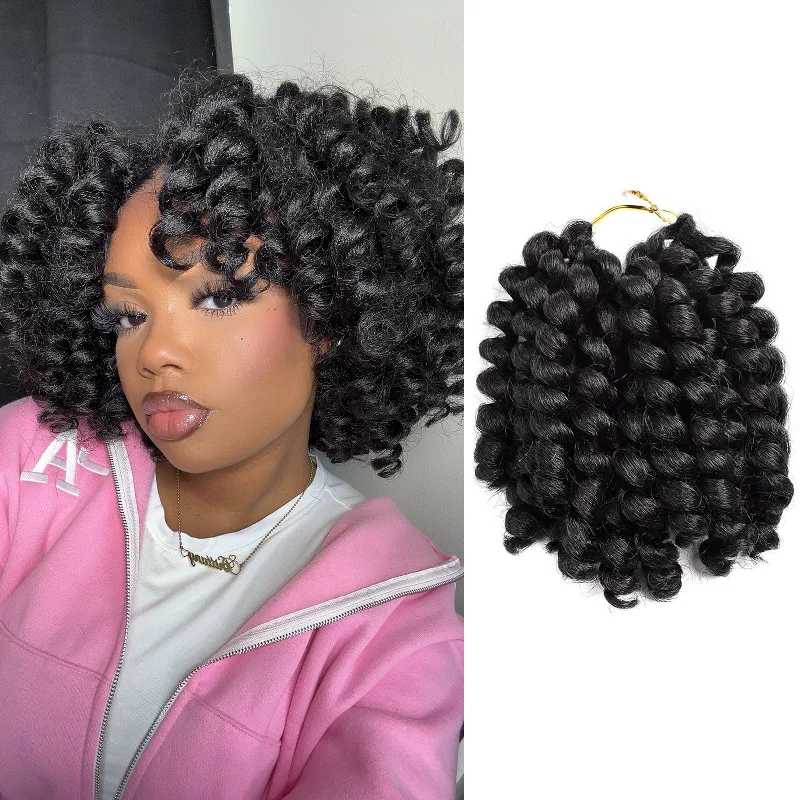 Wand Curl Crochet Hair 6-12 Inch 8 Packs|Jamaican Bounce Wavy Curly Pre-Looped Synthetic Hair