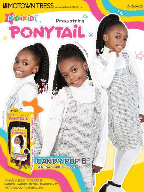 Motown Tress Kidikidi Drawstring Ponytail CANDY POP 8"" Senegal Twist w/ Beads